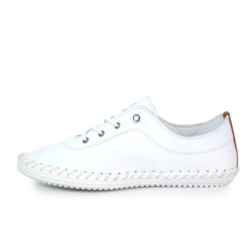 Lunar St Ives FLE030 Ladies White Leather Plimsoll Shoes-elevate your sole