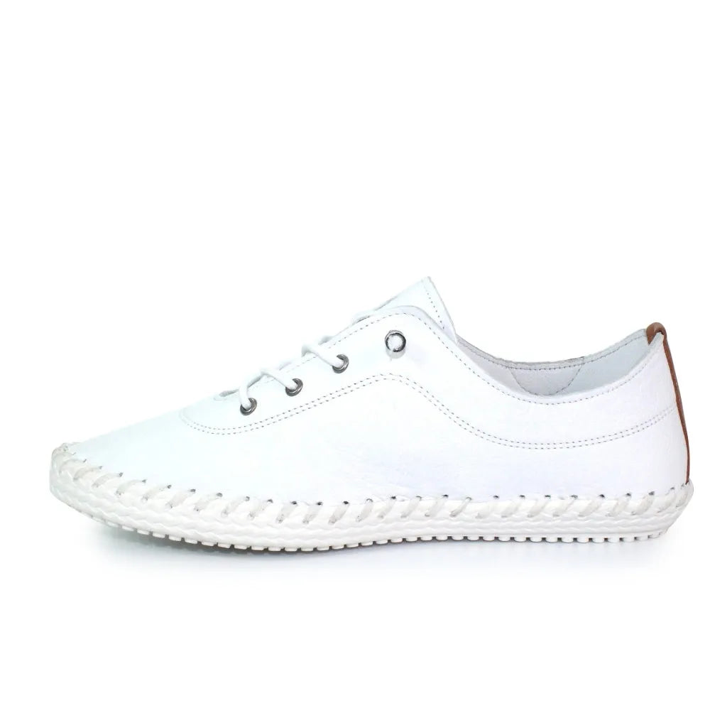 Lunar St Ives FLE030 Ladies White Leather Plimsoll Shoes-elevate your sole
