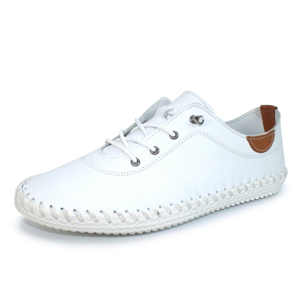Lunar St Ives FLE030 Ladies White Leather Plimsoll Shoes-elevate your sole