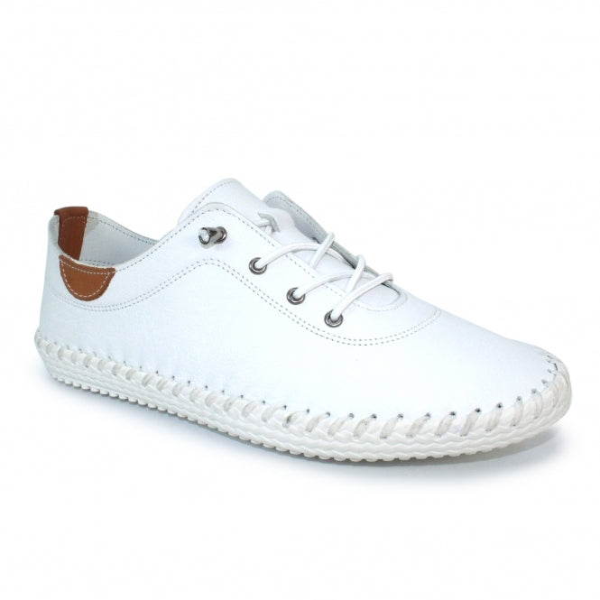 Lunar St Ives FLE030 Ladies White Leather Plimsoll Shoes-elevate your sole