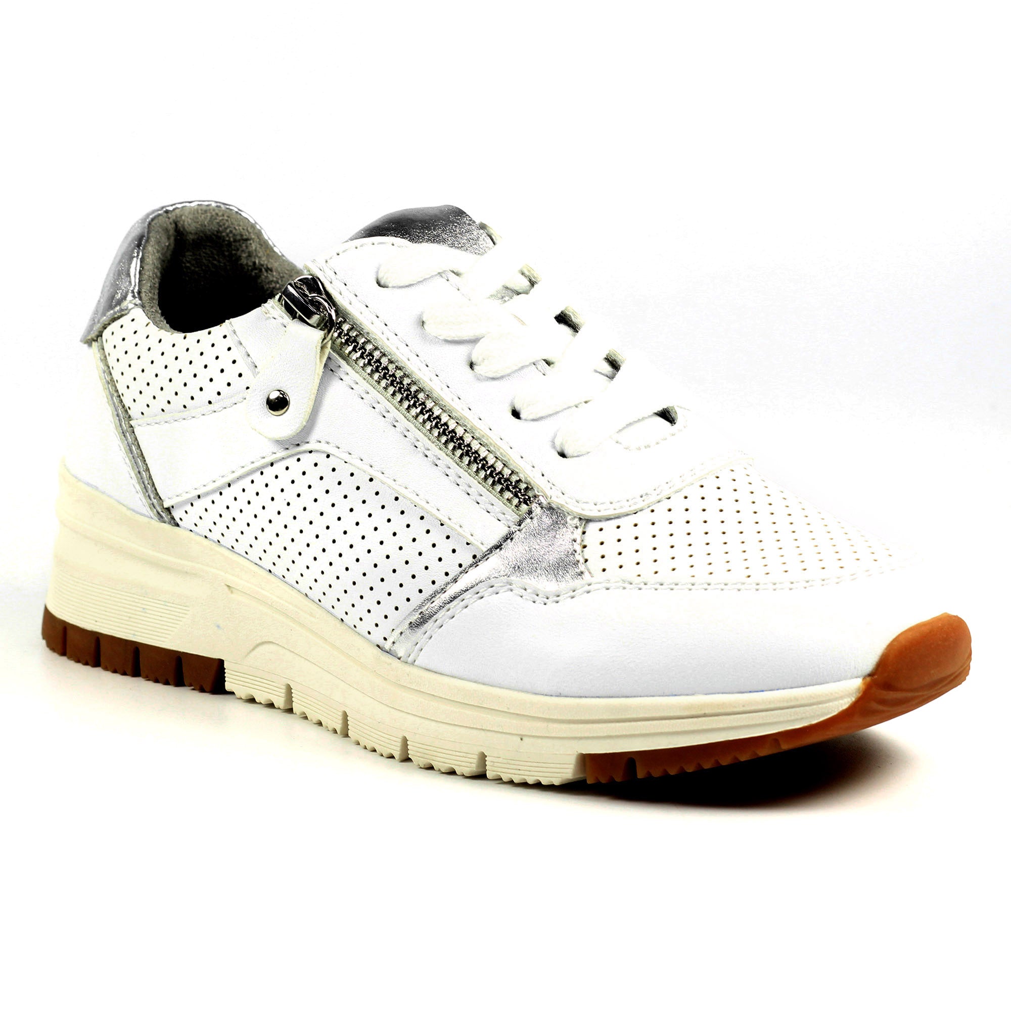 Lunar Verona II DLB016 Ladies White Textile Zip & Lace Trainers-elevate your sole