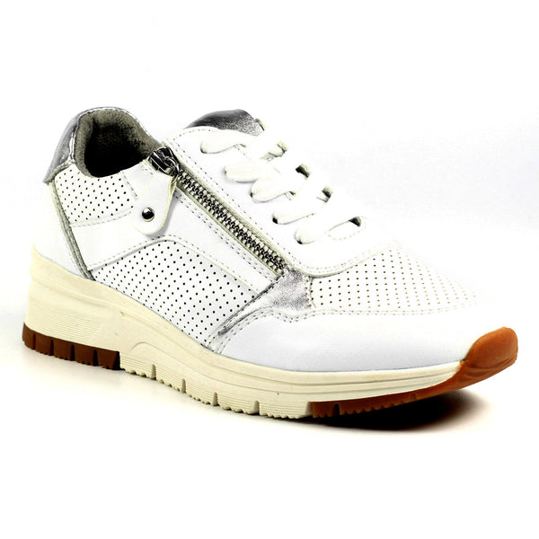 Lunar Verona II DLB016 Ladies White Textile Zip & Lace Trainers-elevate your sole