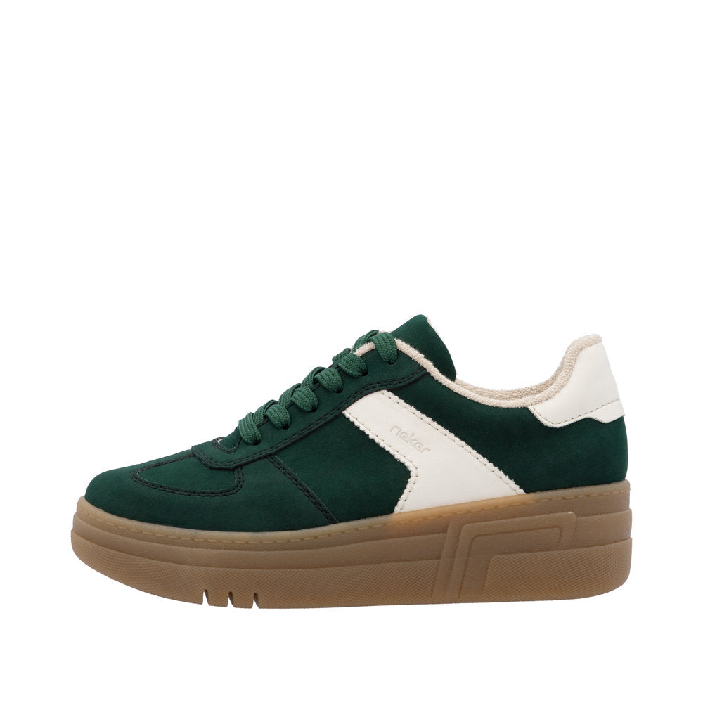 Rieker M7602-54 Ladies Green Lace Up Trainers