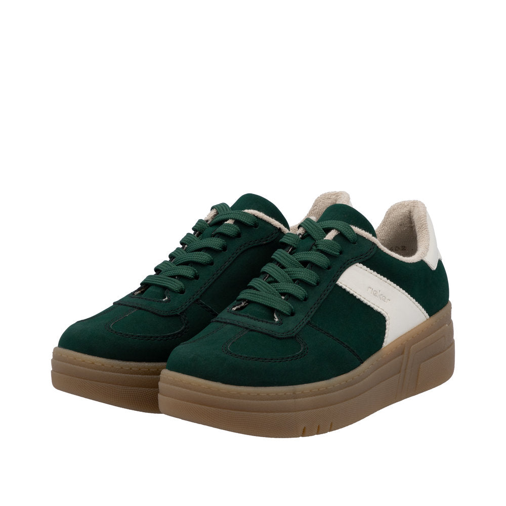 Rieker M7602-54 Ladies Green Lace Up Trainers