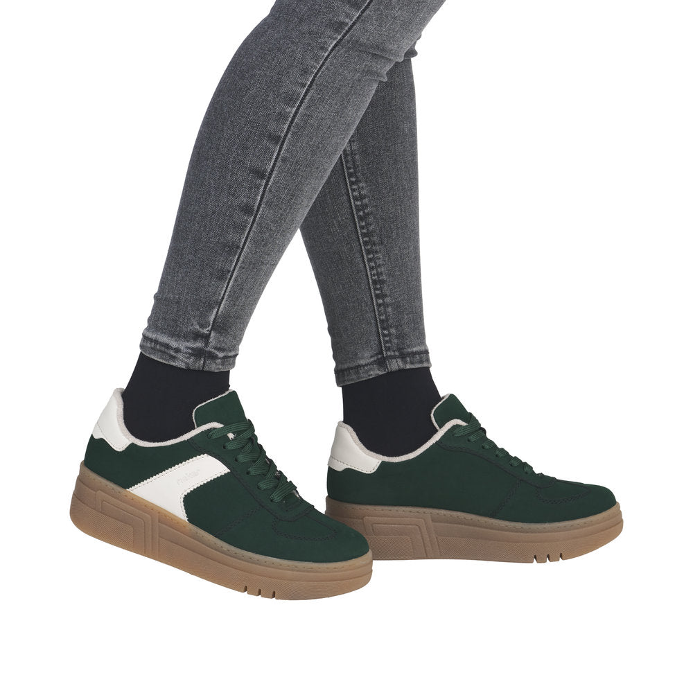 Rieker M7602-54 Ladies Green Lace Up Trainers