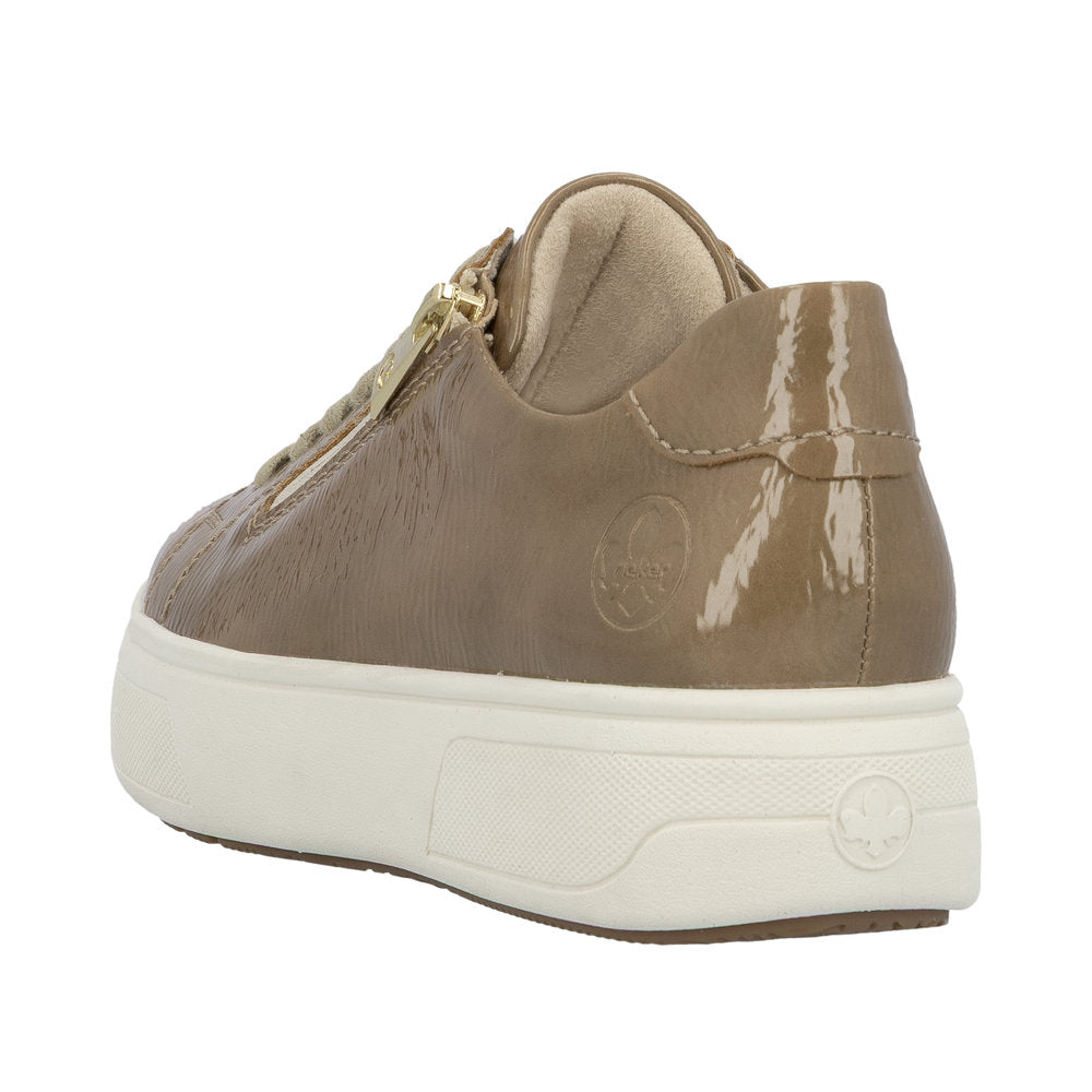Rieker M7702-64 Ladies Beige Patent Zip & Lace Trainers
