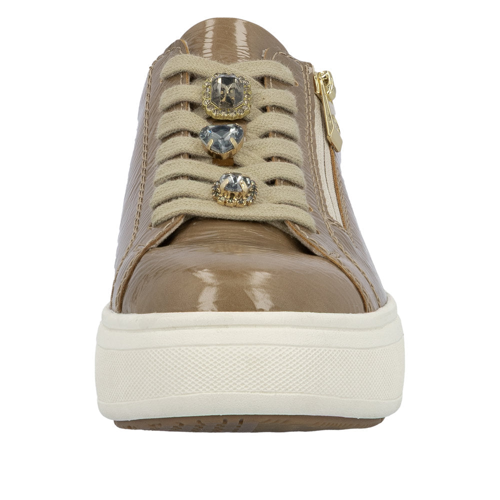 Rieker M7702-64 Ladies Beige Patent Zip & Lace Trainers
