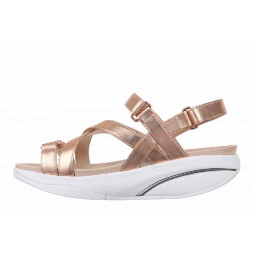 MBT Kiburi Classic Ladies Rose Gold Leather Arch Support Sandals with touch fastening straps and white midsole.