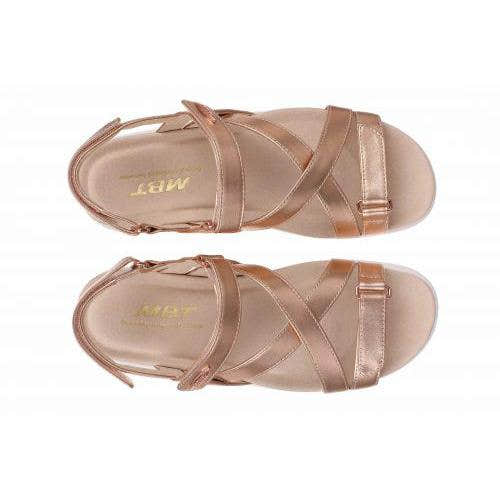 MBT Kiburi Classic Ladies Rose Gold Leather Arch Support Sandals with touch fastening straps and padded sole.