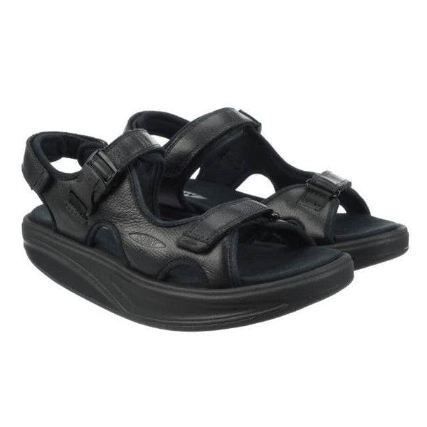 MBT Kisumu 3S Mens Black Leather Arch Support Touch Fastening Sandals-elevate your sole