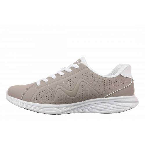 MBT M800 W ladies taupe leather lace-up trainers, breathable perforated design, sporty casual footwear for women.