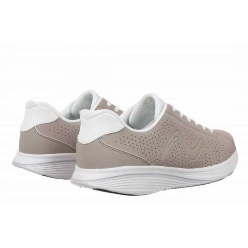 Ladies taupe leather lace-up trainers, MBT M800 W / 702861-1482L with supportive white sole and sporty style.
