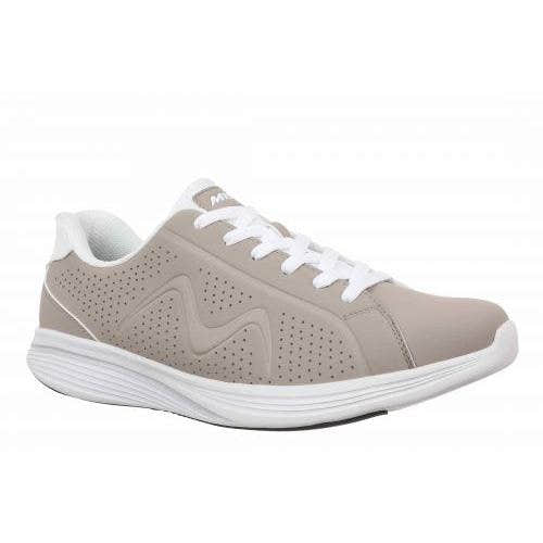 MBT M800 W ladies taupe leather lace-up trainers, breathable athletic footwear with supportive cushioned sole.