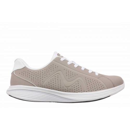 MBT M800 W ladies taupe leather lace-up trainers, breathable perforated design, cushioned sole, comfortable casual footwear.