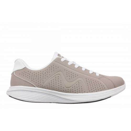 MBT M800 W ladies taupe leather lace-up trainers, breathable perforated design, cushioned sole, comfortable casual footwear.