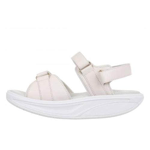 Ladies Ivory Leather MBT SUMU 8 W sandals with touch fastening straps and chunky sole.