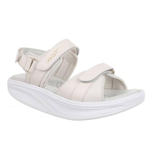 Ladies ivory leather MBT SUMU 8 W sandals with touch fastenings, cushioned sole, and adjustable straps.