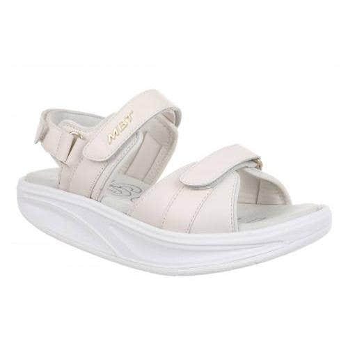Ladies ivory leather MBT SUMU 8 W sandals with touch fastenings, cushioned sole, and adjustable straps.