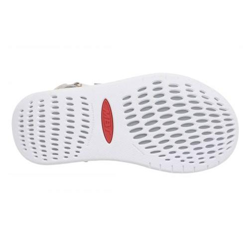 MBT SUMU 8 ladies ivory leather sandals with touch fastening and textured sole for comfort and style.