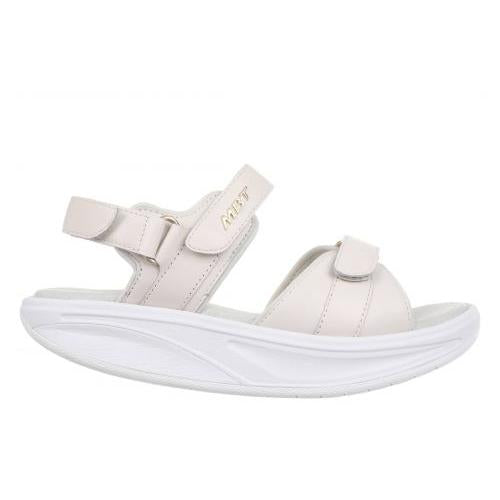 Ladies Ivory Leather MBT SUMU 8 W sandals with touch fastening straps and cushioned sole.