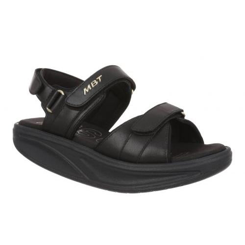 MBT SUMU 8 W women's black leather touch fastening sandals with cushioned sole and ankle strap for comfort.