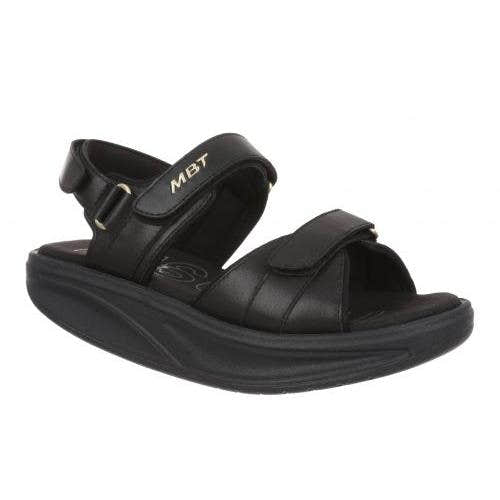 MBT SUMU 8 W women's black leather touch fastening sandals with cushioned sole and ankle strap for comfort.