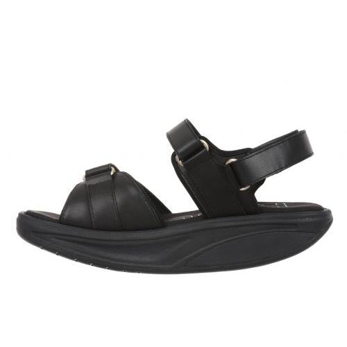 MBT Sumu 8 W ladies black leather touch fastening sandals with cushioned sole and adjustable straps.