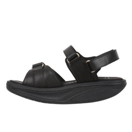 MBT Sumu 8 W ladies black leather touch fastening sandals with cushioned sole and adjustable straps.