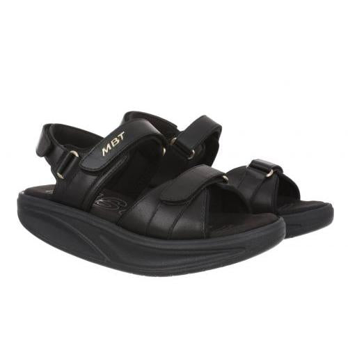 MBT SUMU 8 W women's black leather touch fastening sandals with cushioned sole and adjustable straps.