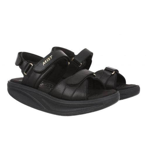 MBT SUMU 8 W women's black leather touch fastening sandals with cushioned sole and adjustable straps.
