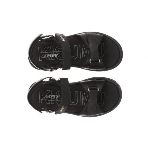 Women's MBT Sumu 8 W black leather touch fastenings sandals with adjustable straps and cushioned insole.