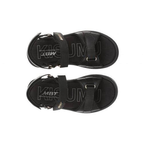 Women's MBT Sumu 8 W black leather touch fastenings sandals with adjustable straps and cushioned insole.