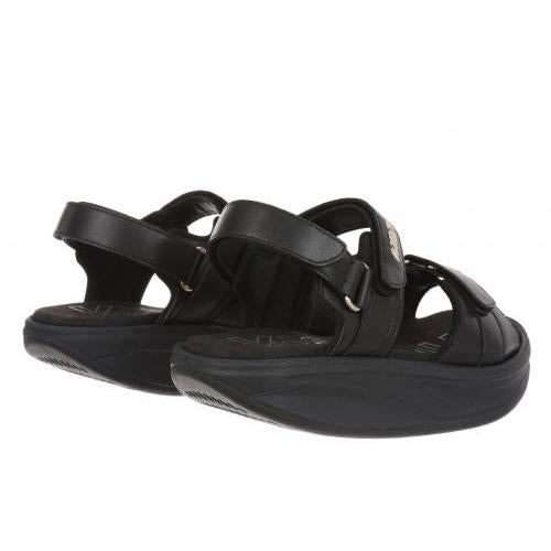 MBT SUMU 8 ladies' black leather touch fastening sandals with cushioned sole and adjustable straps.