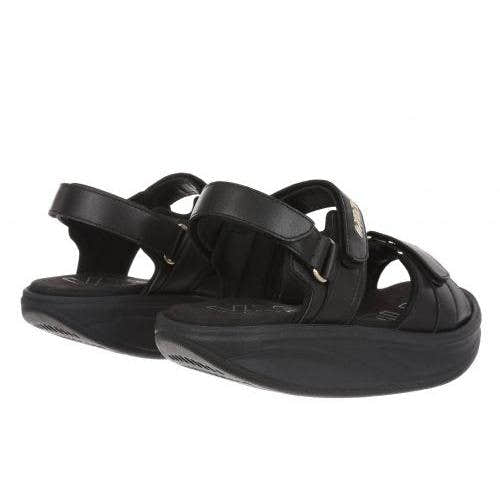 MBT SUMU 8 ladies' black leather touch fastening sandals with cushioned sole and adjustable straps.