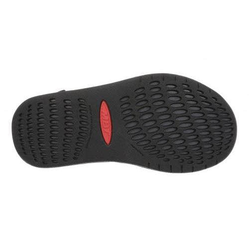 MBT SUMU 8 W women's black leather sandals with touch fastening, cushioned sole, and slip-resistant rubber outsole.
