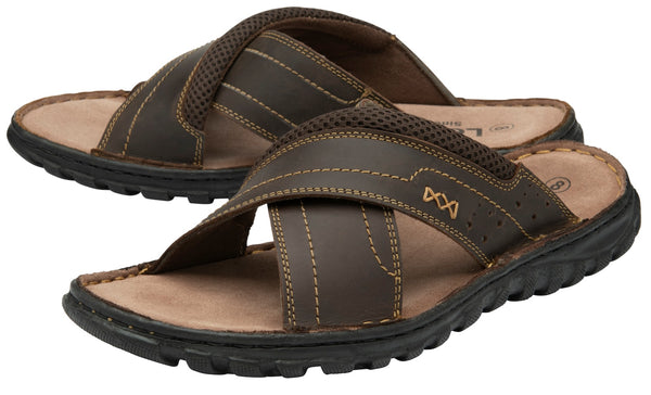 Lotus Mikey Mens Brown Leather Slider Sandals