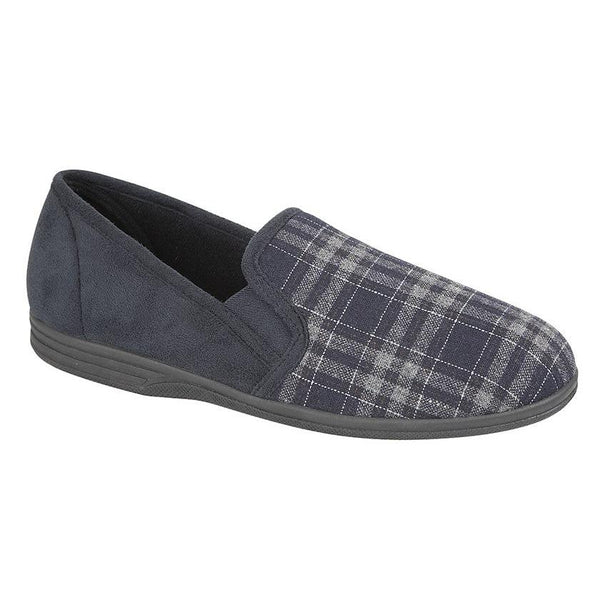 Zedzzz MS320C Harley Mens Navy Blue Check Textile Slip On Slippers