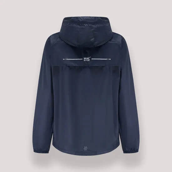 Unisex navy Mac In A Sac Mias Origin 2 sleeve jacket with hood, lightweight waterproof outdoor coat for men and women.