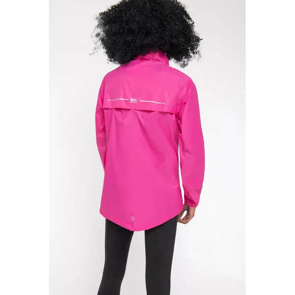 Unisex pink Mac In A Sac Mias Origin 2 waterproof jacket with hood and reflective details, lightweight and packable.