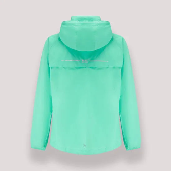 Mac In A Sac Mias Origin 2 unisex Tiffany Green waterproof jacket with hood, lightweight design, and minimalist style.