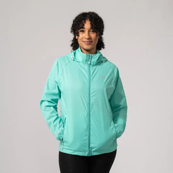 Unisex Tiffany Green Mac In A Sac Mias Origin 2 waterproof jacket with hood, full zip, and side pockets.
