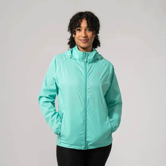 Unisex Tiffany Green Mac In A Sac Mias Origin 2 waterproof jacket with hood, full zip, and side pockets.