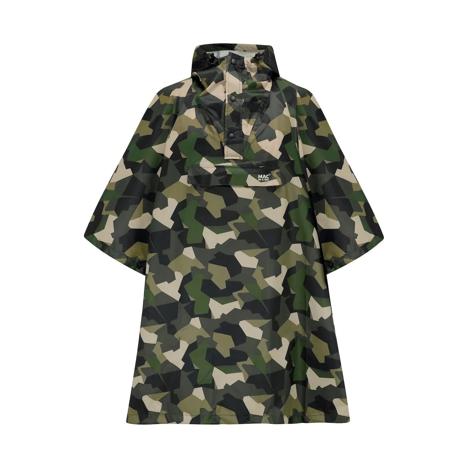Unisex green camouflage poncho with Hood and front pocket, 
