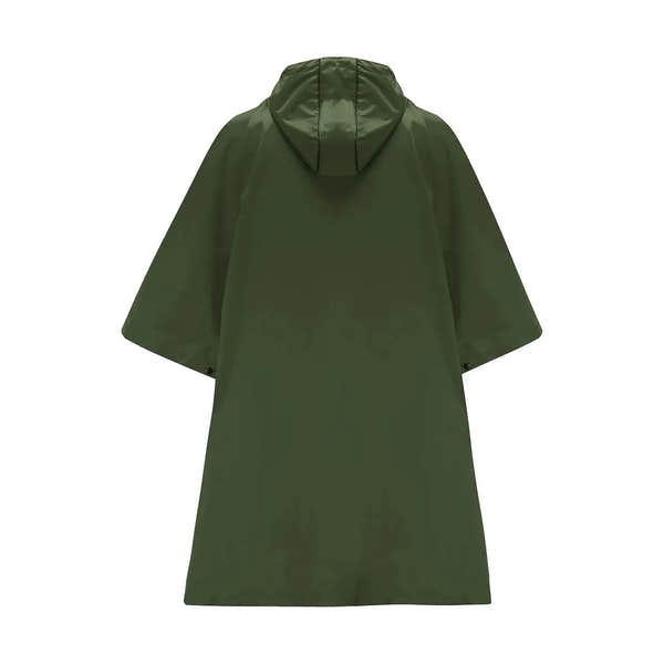 Unisex khaki Mac In A Sac Origin 2 poncho with hood and short sleeves, made of waterproof material.