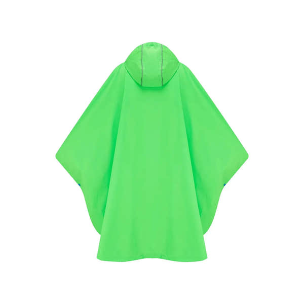Neon green unisex Mac In A Sac Origin 2 poncho with hood, waterproof, lightweight, and packable rainwear.