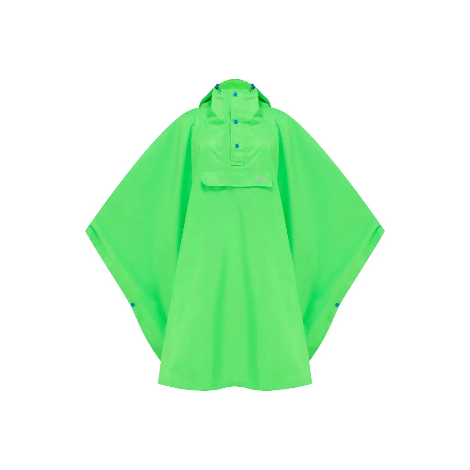Neon green Mac In A Sac Unisex Origin 2 Poncho with hood and front pocket, waterproof rain protection, lightweight and stylish.