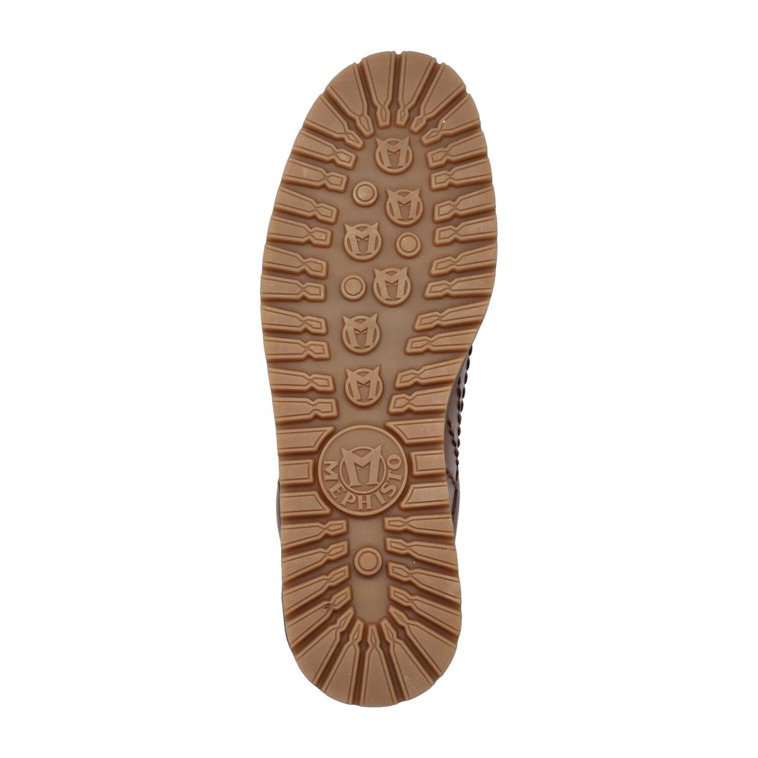 Mephisto 5116477 Rainbow men's chestnut full grain leather lace-up shoes, rubber sole with tread pattern and logo.