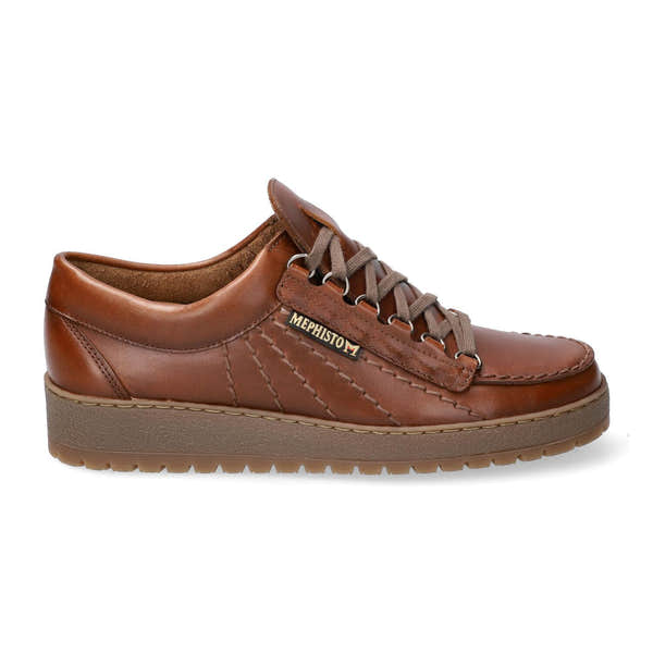 Mephisto 5116477 Rainbow men's chestnut full grain leather lace-up shoes with stitching details and cushioned sole.