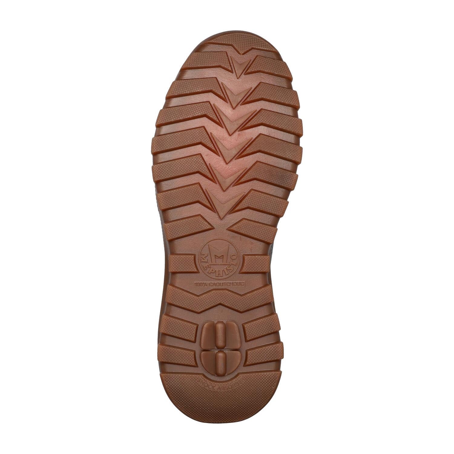 Mephisto Flynn men's dark brown full grain leather lace-up trainers with rugged rubber sole for durability.