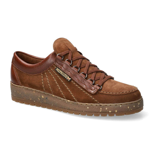 Mephisto 5148212 Rainbow men's brown suede lace-up shoes with rainbow accents and a textured sole.